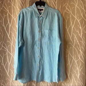 Alan Flusser Mens Plaid Blue White Button Down Shirt